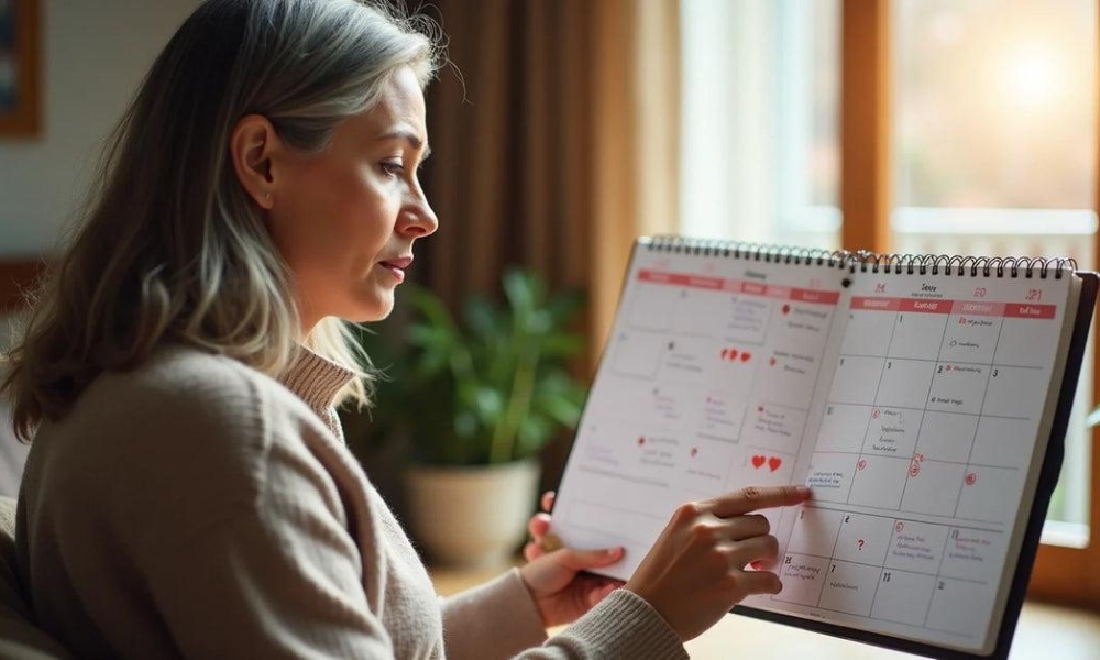 Gynecologist explaining irregular periods during perimenopause and personalized treatment options in Katy TX