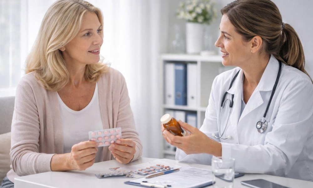 Gynecologist discussing treatment options for vaginal dryness and irritation with a patient in Katy TX